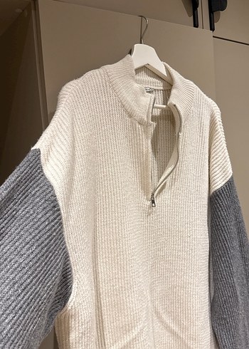 Yarım Fermuarlı Gri Örgü Kadın Kazak - Görsel 7