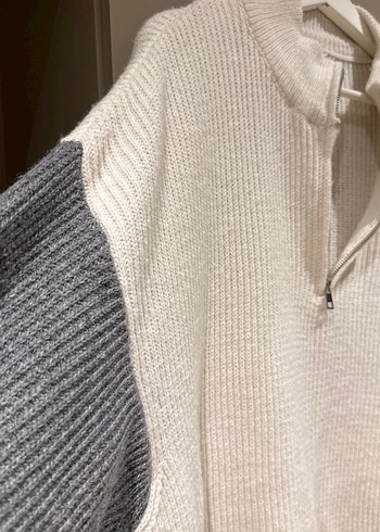 Yarım Fermuarlı Gri Örgü Kadın Kazak - Görsel 8