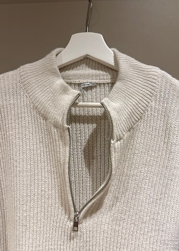 Yarım Fermuarlı Gri Örgü Kadın Kazak - Görsel 2