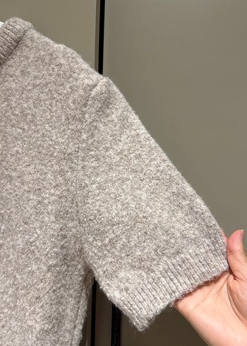 Gri Triko Kısa Kollu Kadın Kazak - Görsel 3