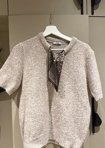 Gri Triko Kısa Kollu Kadın Kazak - Görsel 7