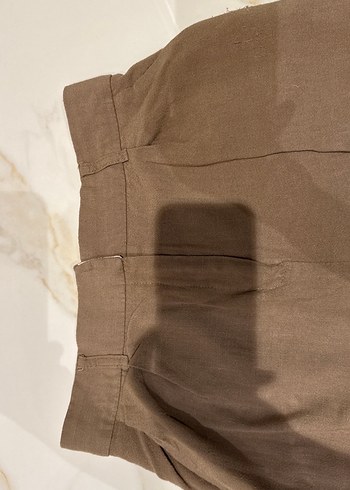 Kadın Kahverengi Keten Salaş Pantolon - Görsel 2