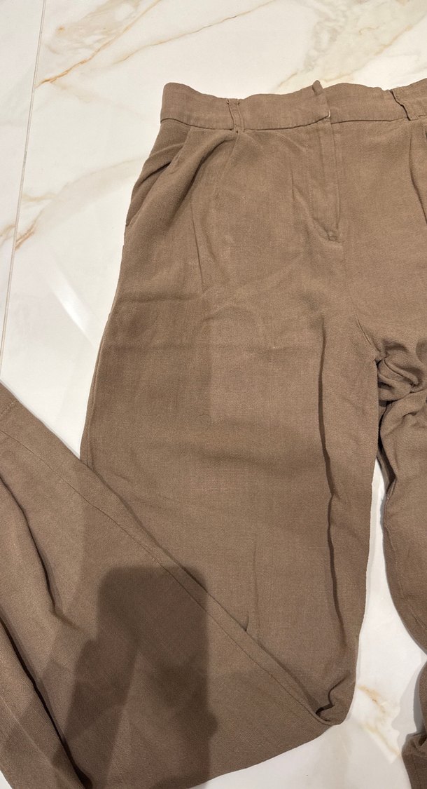 Kadın Kahverengi Keten Salaş Pantolon - Görsel 4