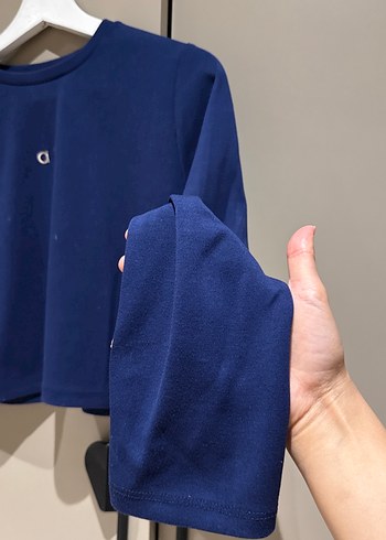 Kadın Lacivert Uzun Kollu Crop Top - Görsel 3