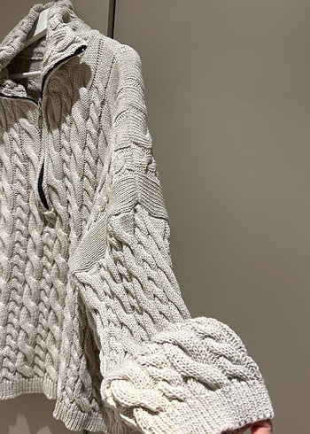Gri Yarım Fermuarlı Örgü Kadın Kazak - Görsel 4