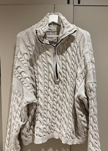 Gri Yarım Fermuarlı Örgü Kadın Kazak - Görsel 6