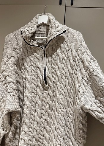 Gri Yarım Fermuarlı Örgü Kadın Kazak - Görsel 5