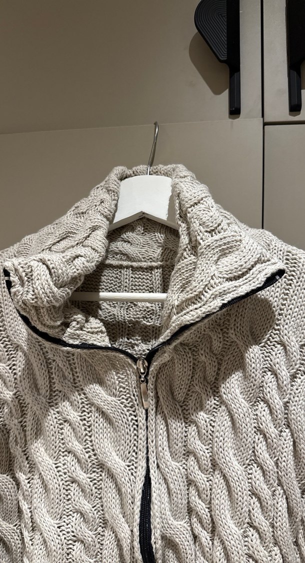 Gri Yarım Fermuarlı Örgü Kadın Kazak - Görsel 2