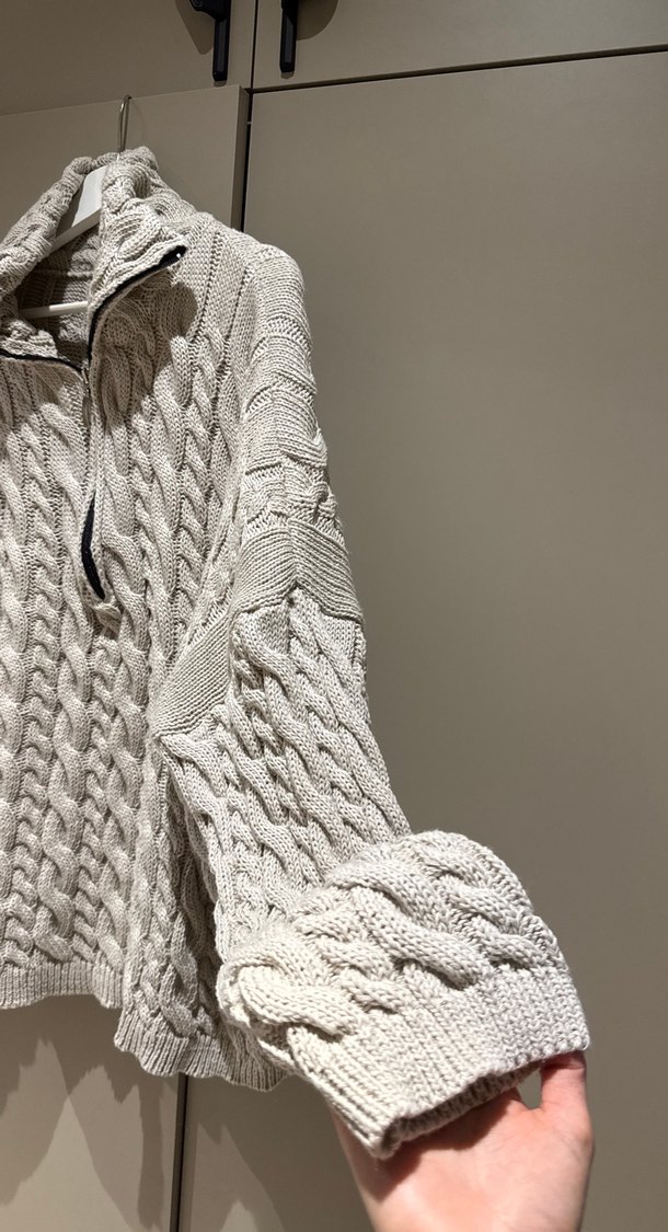 Gri Yarım Fermuarlı Örgü Kadın Kazak - Görsel 4