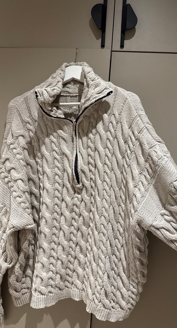 Gri Yarım Fermuarlı Örgü Kadın Kazak - Görsel 5