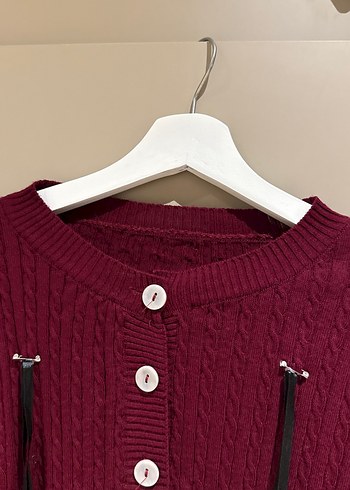 Bordo Kısa Triko Kadın Hırka - Görsel 3