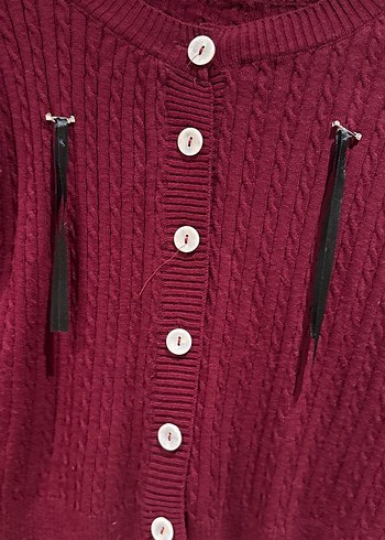 Bordo Kısa Triko Kadın Hırka - Görsel 4