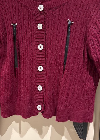 Bordo Kısa Triko Kadın Hırka - Görsel 6