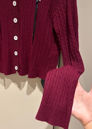 Bordo Kısa Triko Kadın Hırka - Görsel 5