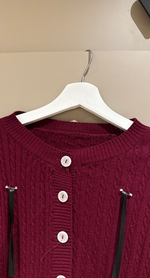 Bordo Kısa Triko Kadın Hırka - Görsel 3