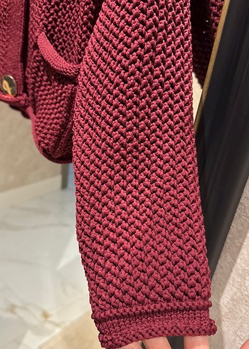 Bordo Örgü Kadın Kısa Hırka - Görsel 3