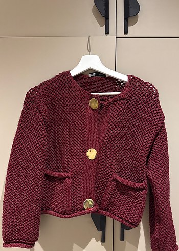 Bordo Örgü Kadın Kısa Hırka - Görsel 5