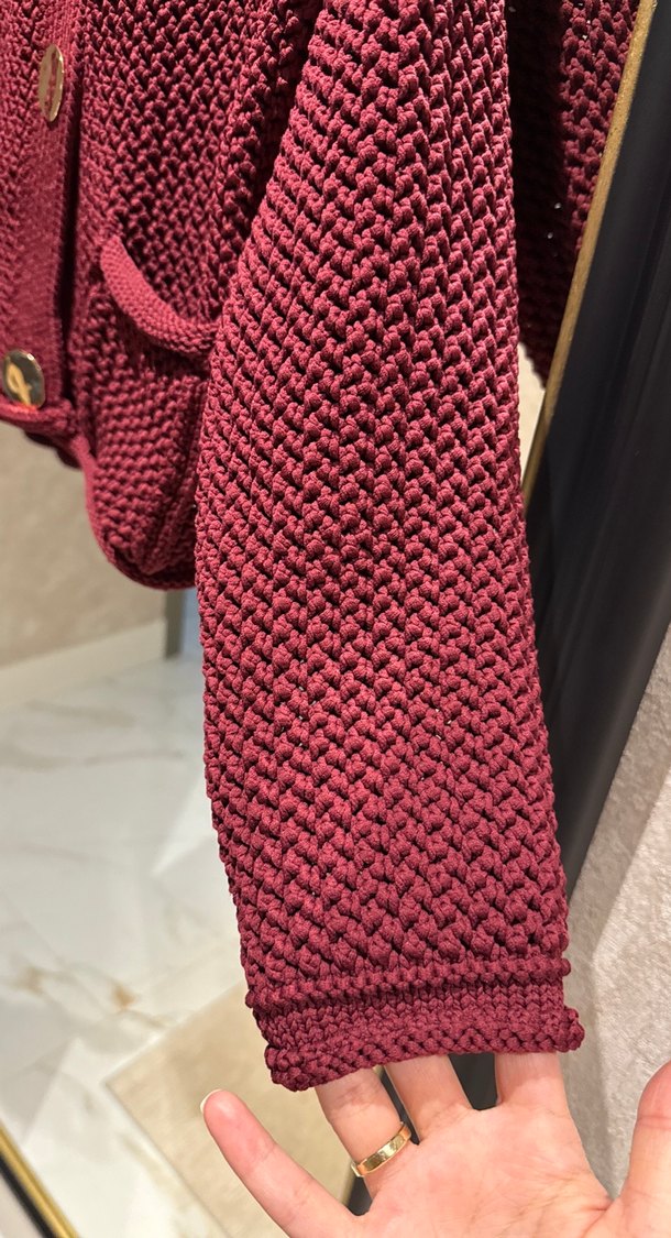 Bordo Örgü Kadın Kısa Hırka - Görsel 3