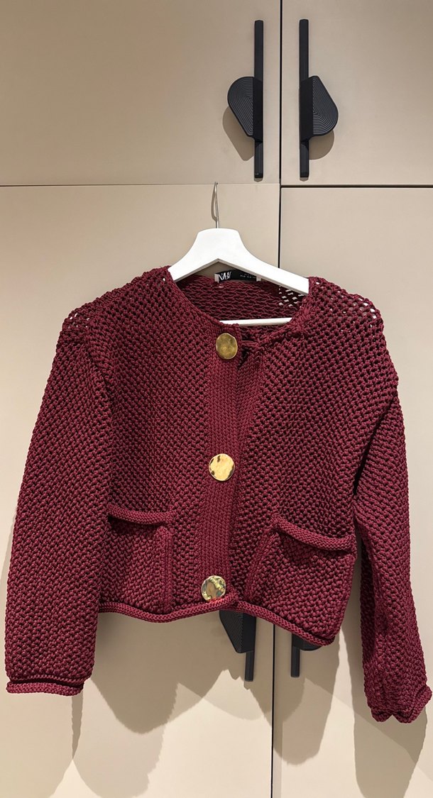 Bordo Örgü Kadın Kısa Hırka - Görsel 5