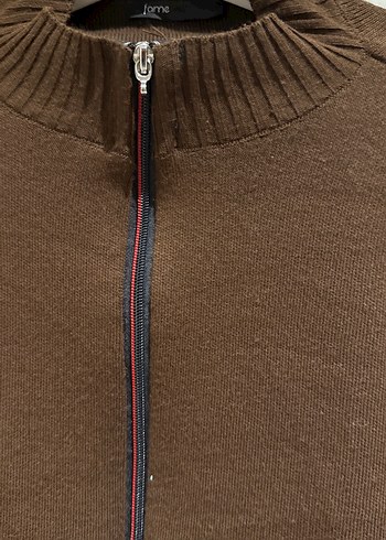 Kahverengi Fermuarlı Kadın Yün Kazak - Görsel 2
