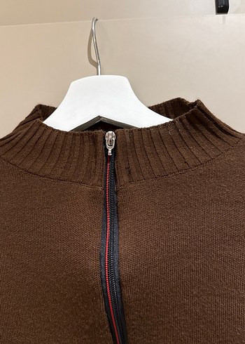 Kahverengi Fermuarlı Kadın Yün Kazak - Görsel 3