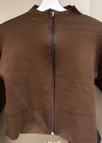 Kahverengi Fermuarlı Kadın Yün Kazak - Görsel 5