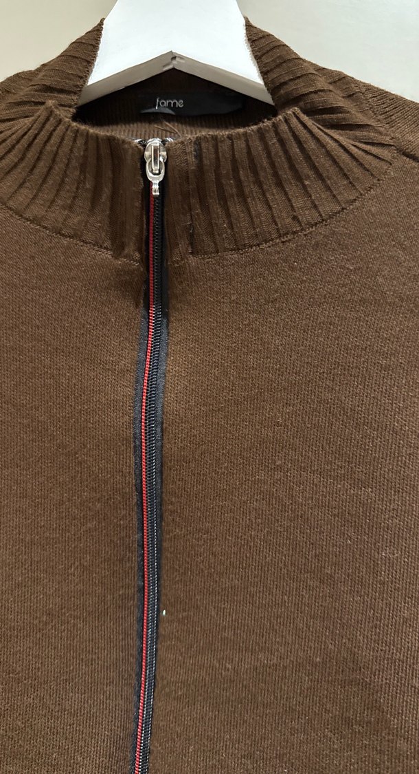 Kahverengi Fermuarlı Kadın Yün Kazak - Görsel 2