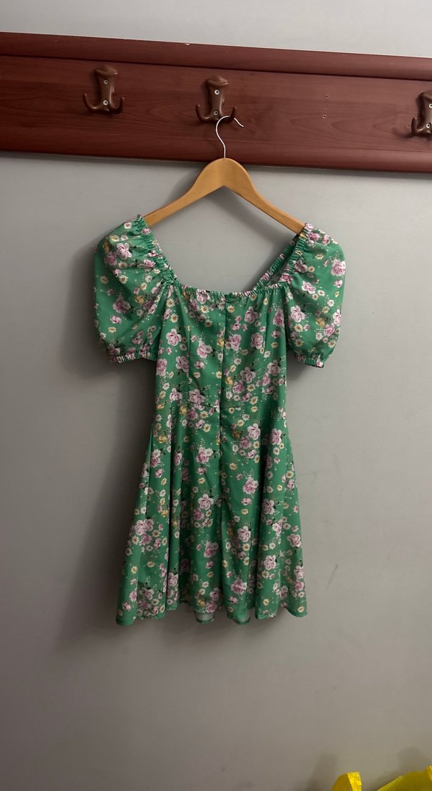 Yeşil Çiçekli Bohem Midi Elbise - Görsel 4