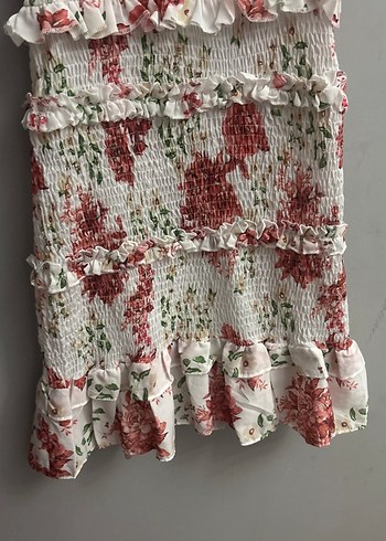 Çiçekli Fırfırlı İnce Askılı Midi Elbise - Görsel 3