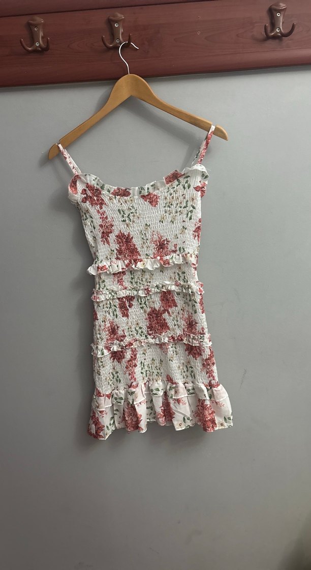 Çiçekli Fırfırlı İnce Askılı Midi Elbise - Görsel 2