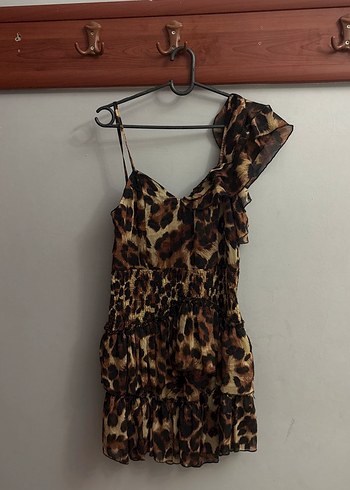 Leopar Desenli Fırfırlı Mini Elbise - Görsel 2
