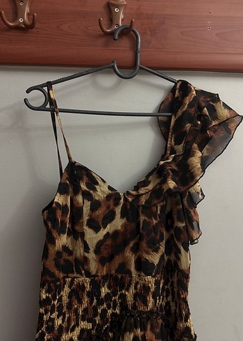 Leopar Desenli Fırfırlı Mini Elbise - Görsel 3