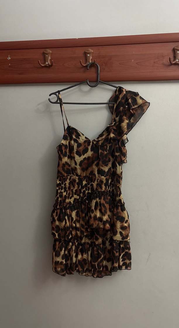 Leopar Desenli Fırfırlı Mini Elbise - Görsel 2