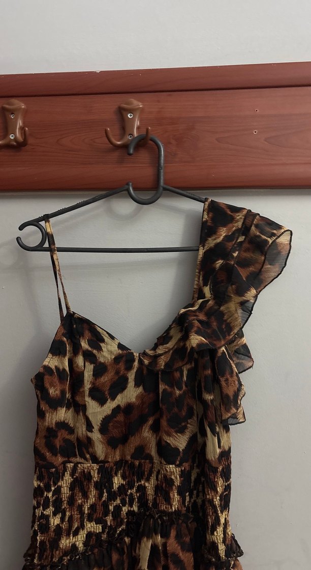 Leopar Desenli Fırfırlı Mini Elbise - Görsel 5