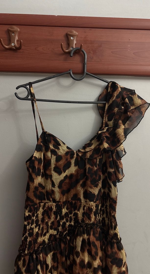 Leopar Desenli Fırfırlı Mini Elbise - Görsel 3