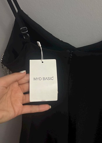 Siyah Mini V Yaka Payetli Abiye Elbise - Görsel 4