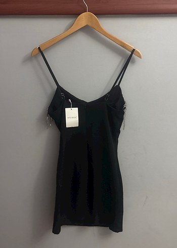 Siyah Mini V Yaka Payetli Abiye Elbise - Görsel 3