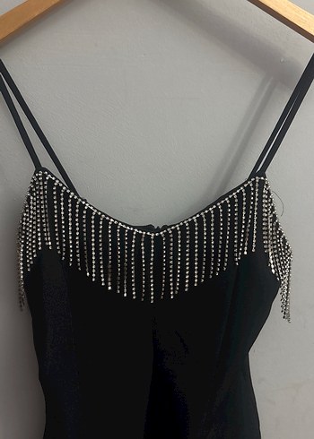 Siyah Mini V Yaka Payetli Abiye Elbise - Görsel 2