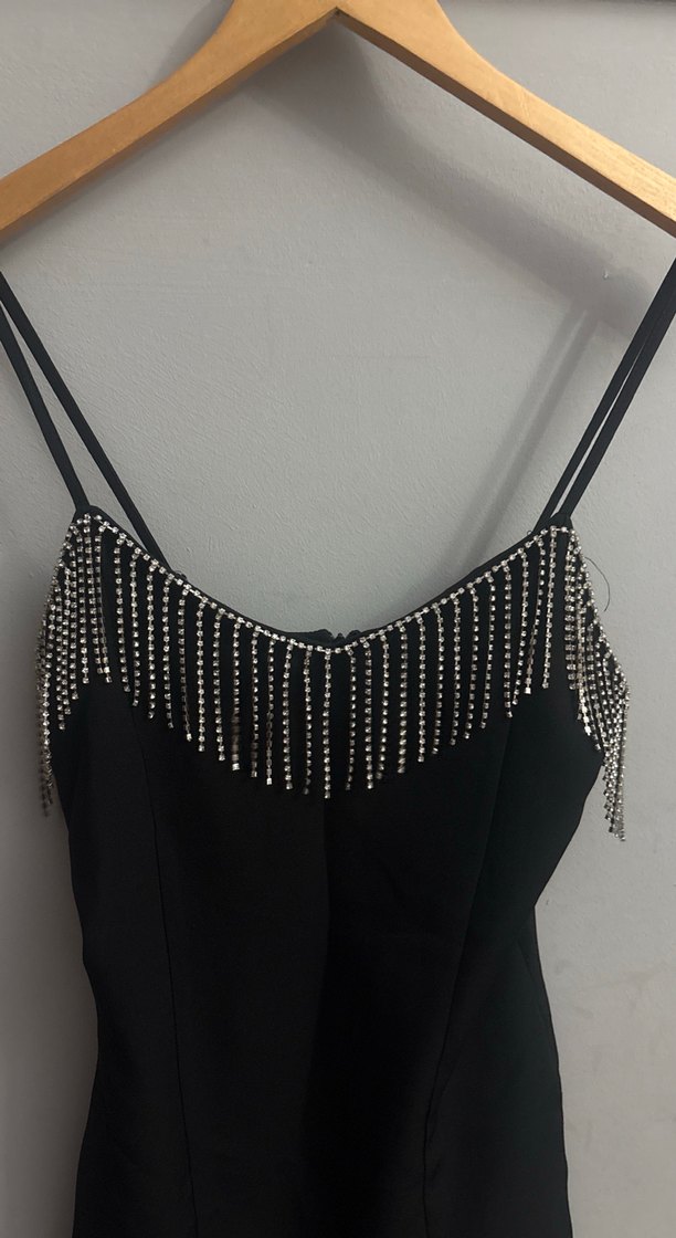 Siyah Mini V Yaka Payetli Abiye Elbise - Görsel 2