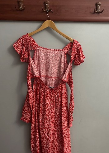 Kadın Kırmızı Midi Renkli Salaş Elbise - Görsel 4