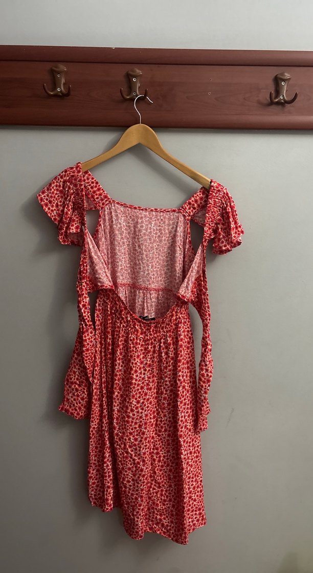 Kadın Kırmızı Midi Renkli Salaş Elbise - Görsel 4