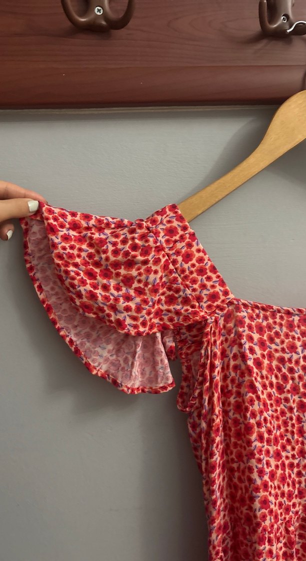 Kadın Kırmızı Midi Renkli Salaş Elbise - Görsel 2