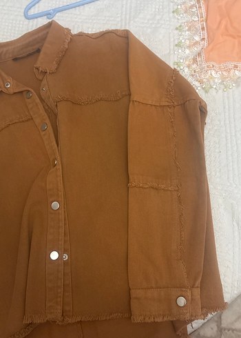 Düğmeli Kahverengidügmeli  Kadın Keten Gömlek - Görsel 3