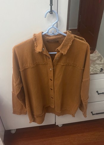 Düğmeli Kahverengidügmeli  Kadın Keten Gömlek - Görsel 4