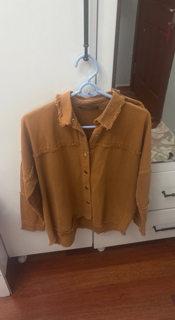 Düğmeli Kahverengidügmeli  Kadın Keten Gömlek - Görsel 4