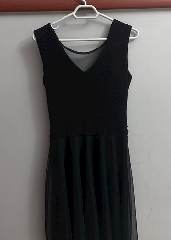 Dantel Detaylı Siyah Midi Elbise - Görsel 4