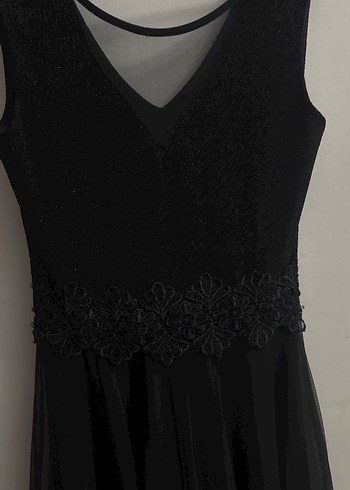 Dantel Detaylı Siyah Midi Elbise - Görsel 3