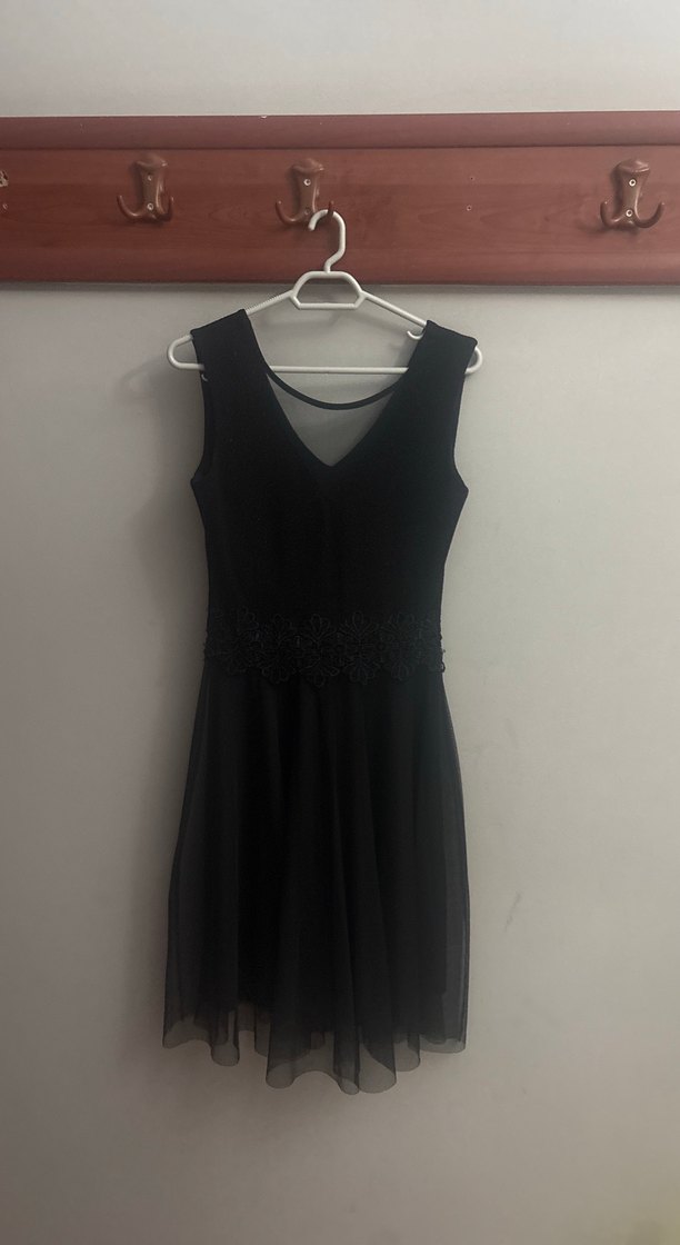 Dantel Detaylı Siyah Midi Elbise - Görsel 2