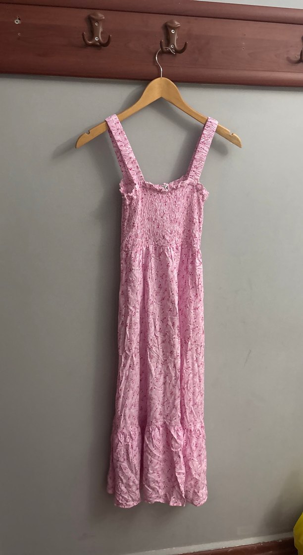 Pembe Dantel Detaylı Uzun Askılı Elbise - Görsel 3