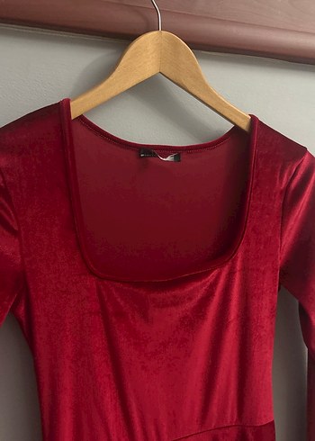 Bordo Uzun Kollu Süet Midi Elbise - Görsel 4